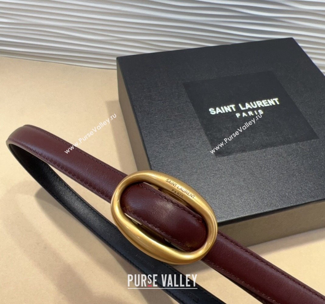 Saint Laurent Calfskin Belt 1.5cm with Aged Gold-Tone Buckle Dark Burgundy 2024 YSL102202 (99-241022105)