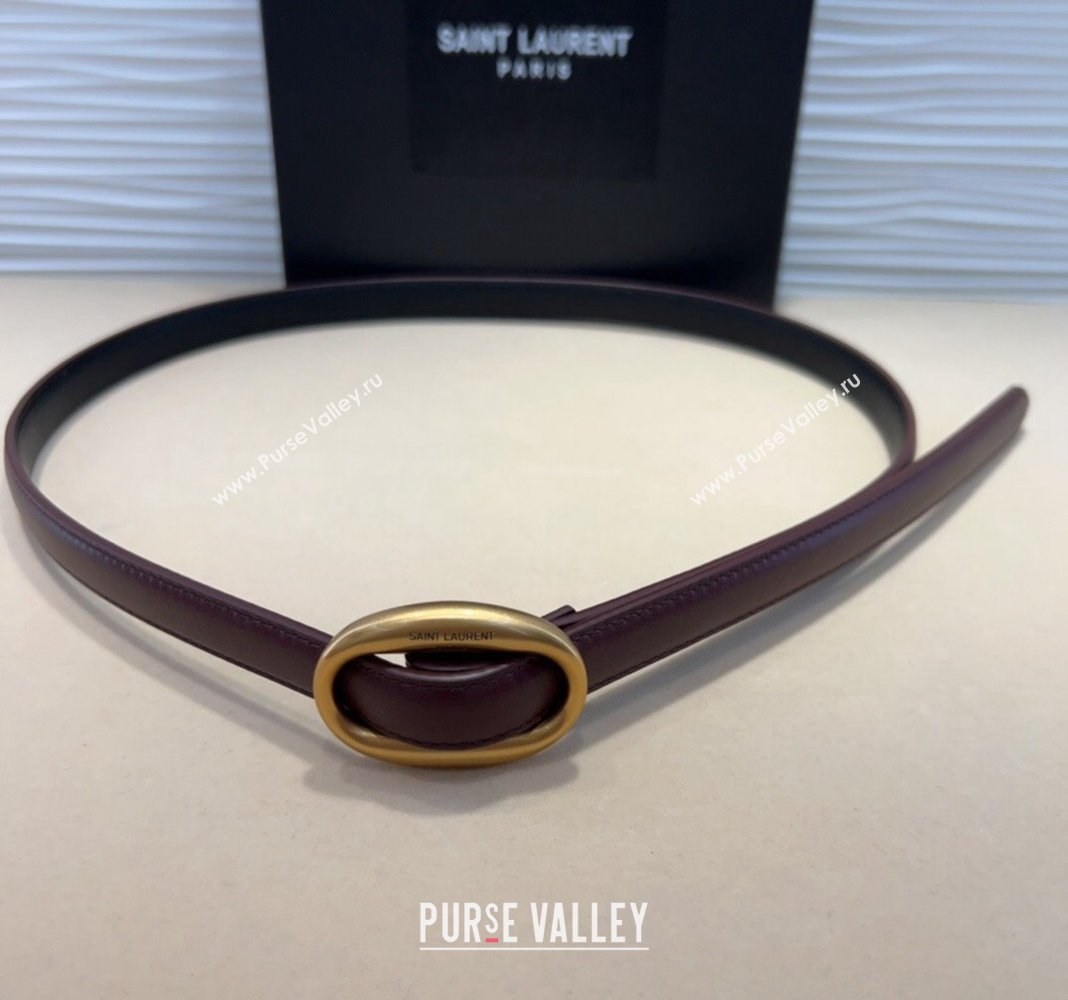 Saint Laurent Calfskin Belt 1.5cm with Aged Gold-Tone Buckle Dark Burgundy 2024 YSL102202 (99-241022105)