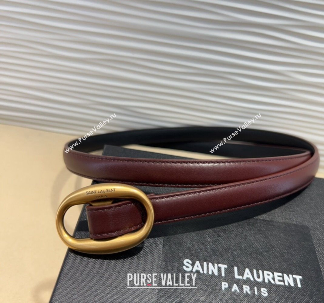 Saint Laurent Calfskin Belt 1.5cm with Aged Gold-Tone Buckle Dark Burgundy 2024 YSL102202 (99-241022105)