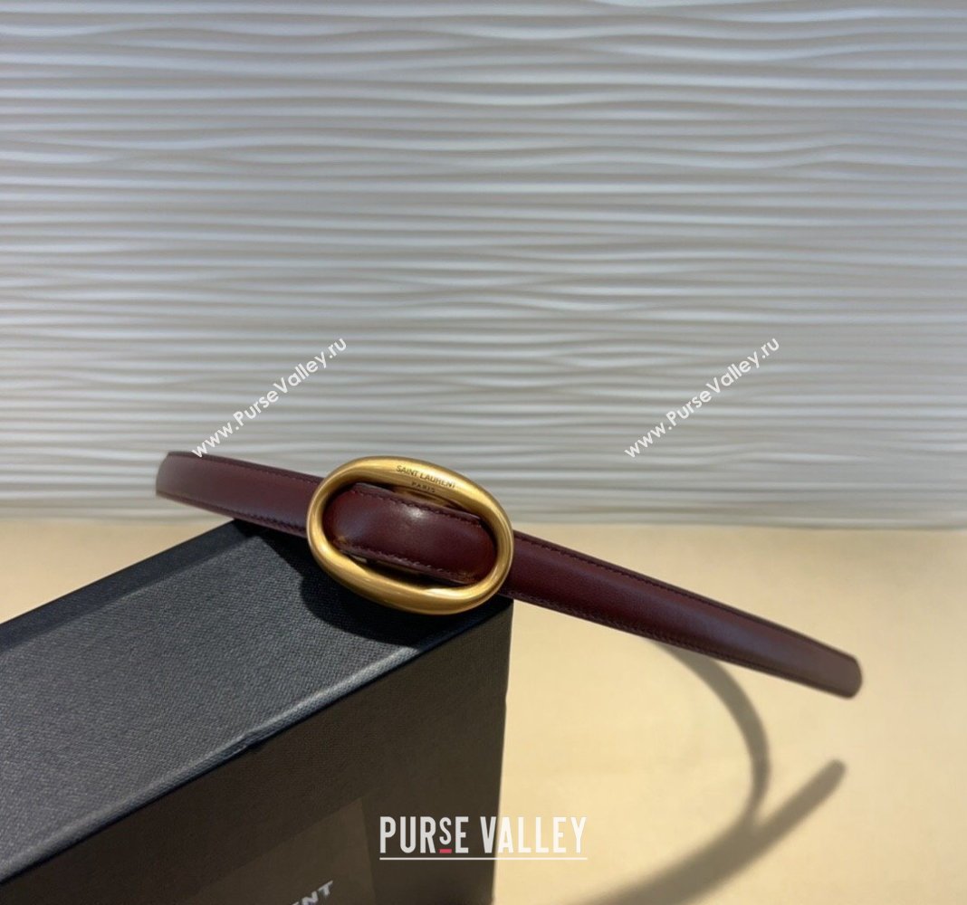 Saint Laurent Calfskin Belt 1.5cm with Aged Gold-Tone Buckle Dark Burgundy 2024 YSL102202 (99-241022105)