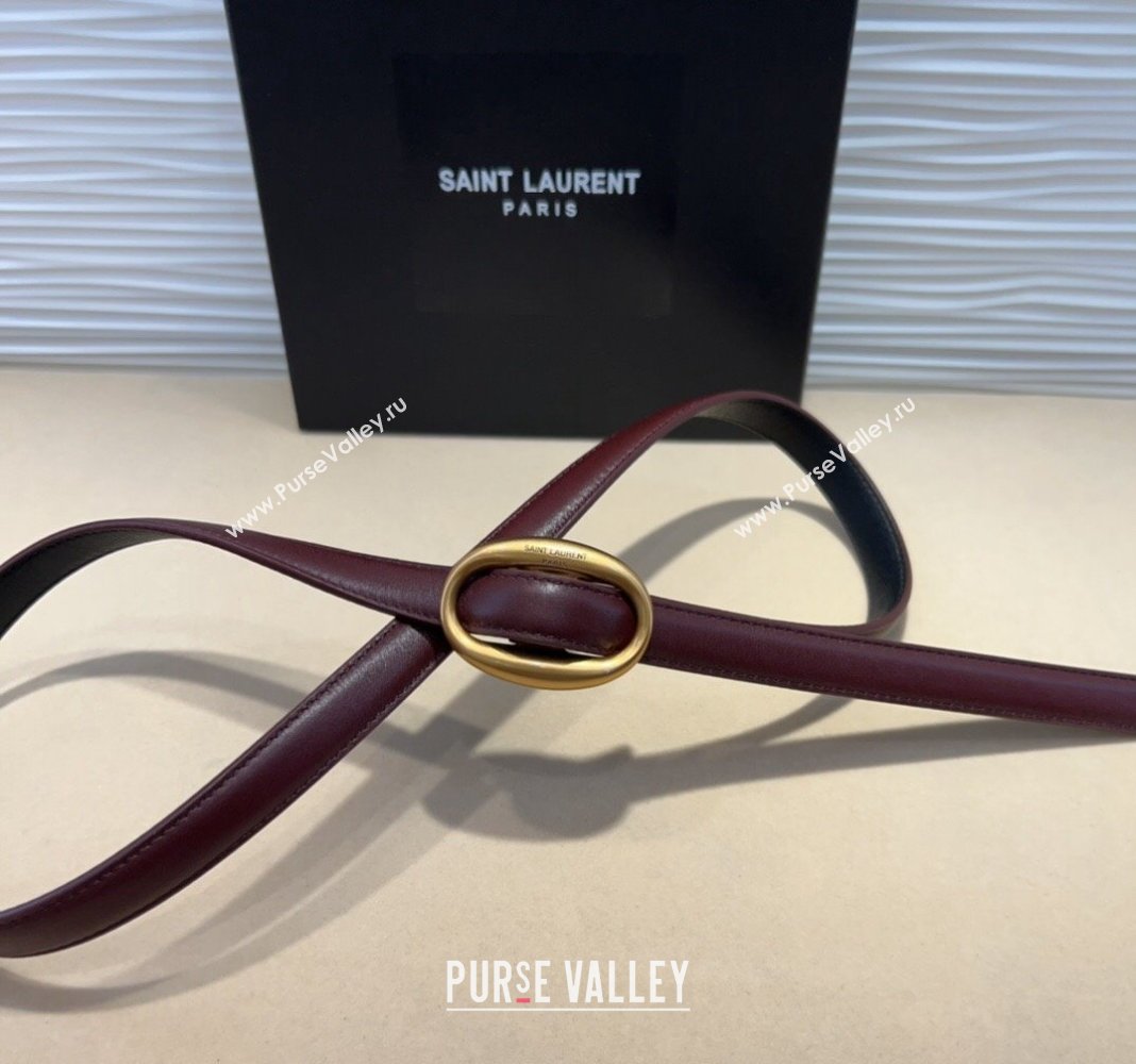 Saint Laurent Calfskin Belt 1.5cm with Aged Gold-Tone Buckle Dark Burgundy 2024 YSL102202 (99-241022105)