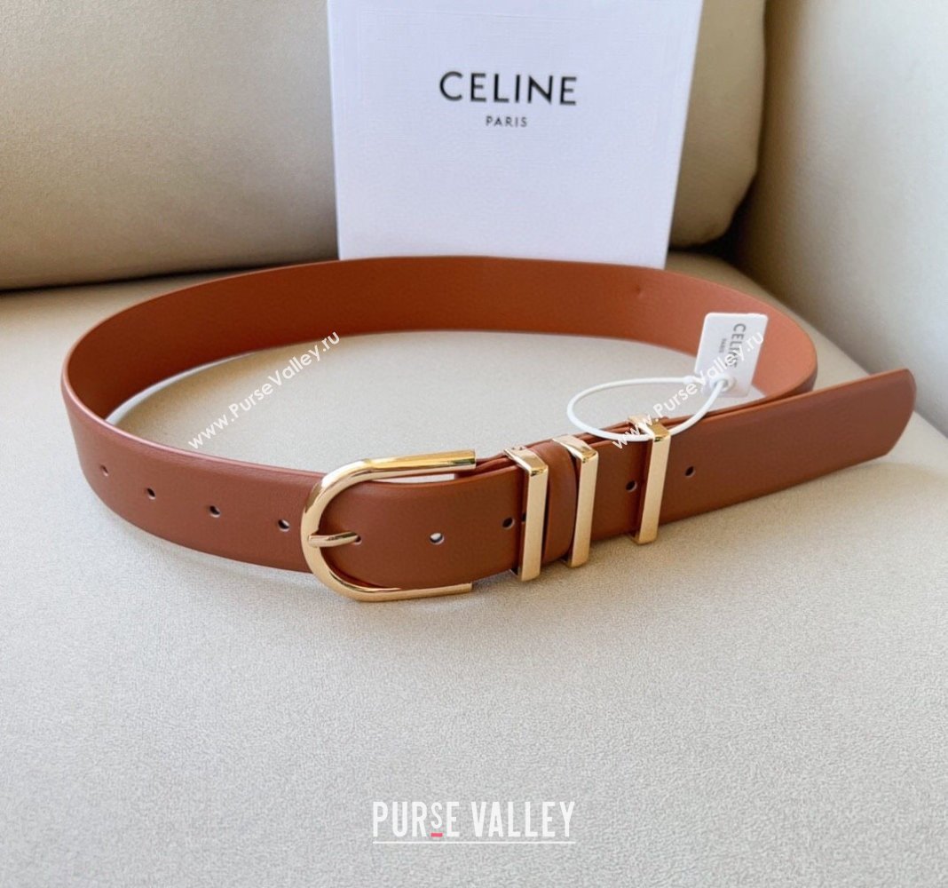 Celine Triomphe Medium Calfskin Belt 4cm with Pin Buckle Tan Brown 2024 CE102201 (99-241022033)