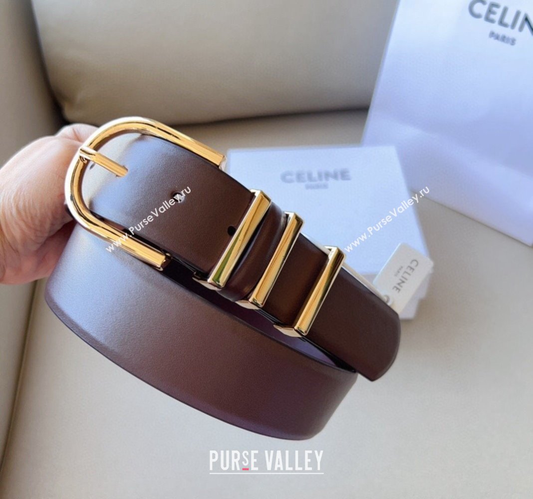 Celine Triomphe Medium Calfskin Belt 4cm with Pin Buckle Dark Brown 2024 CE102201 (99-241022034)