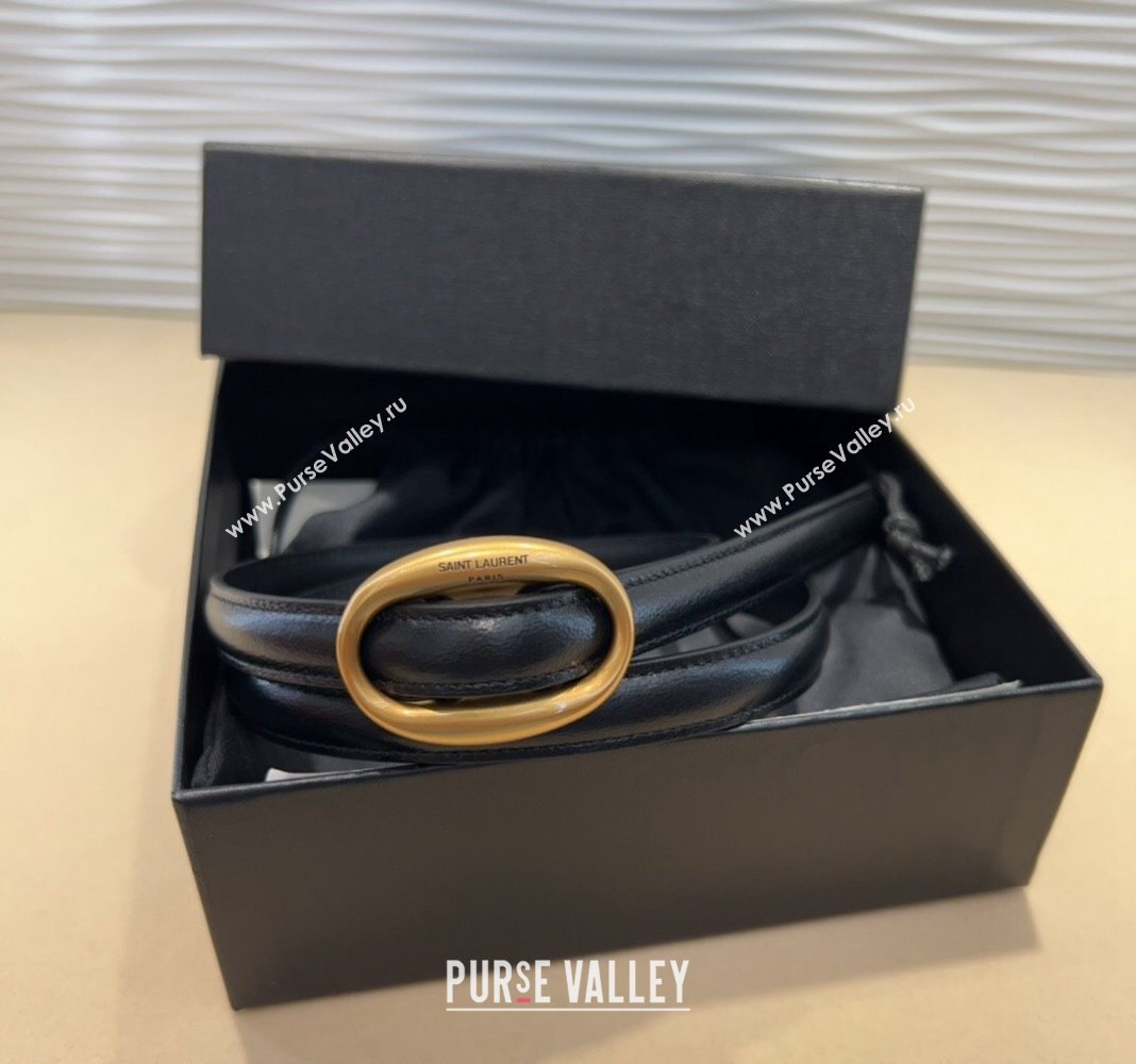 Saint Laurent Calfskin Belt 1.5cm with Aged Gold-Tone Buckle Black 2024 YSL102202 (99-241022108)