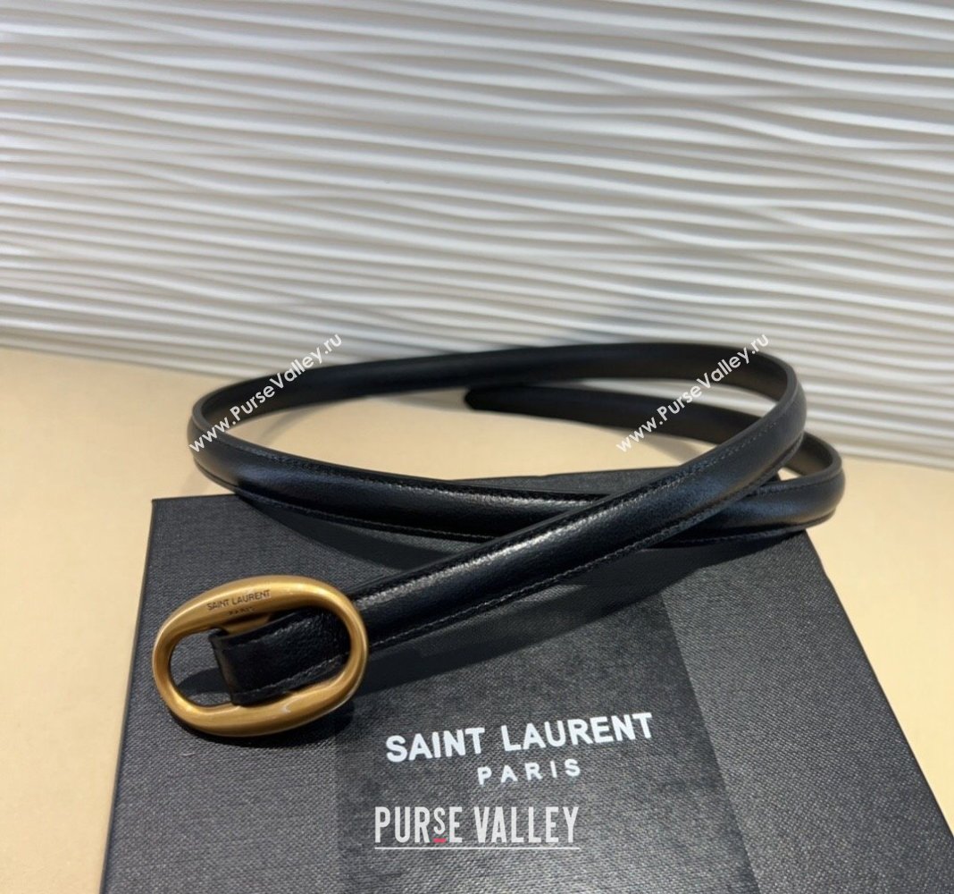 Saint Laurent Calfskin Belt 1.5cm with Aged Gold-Tone Buckle Black 2024 YSL102202 (99-241022108)