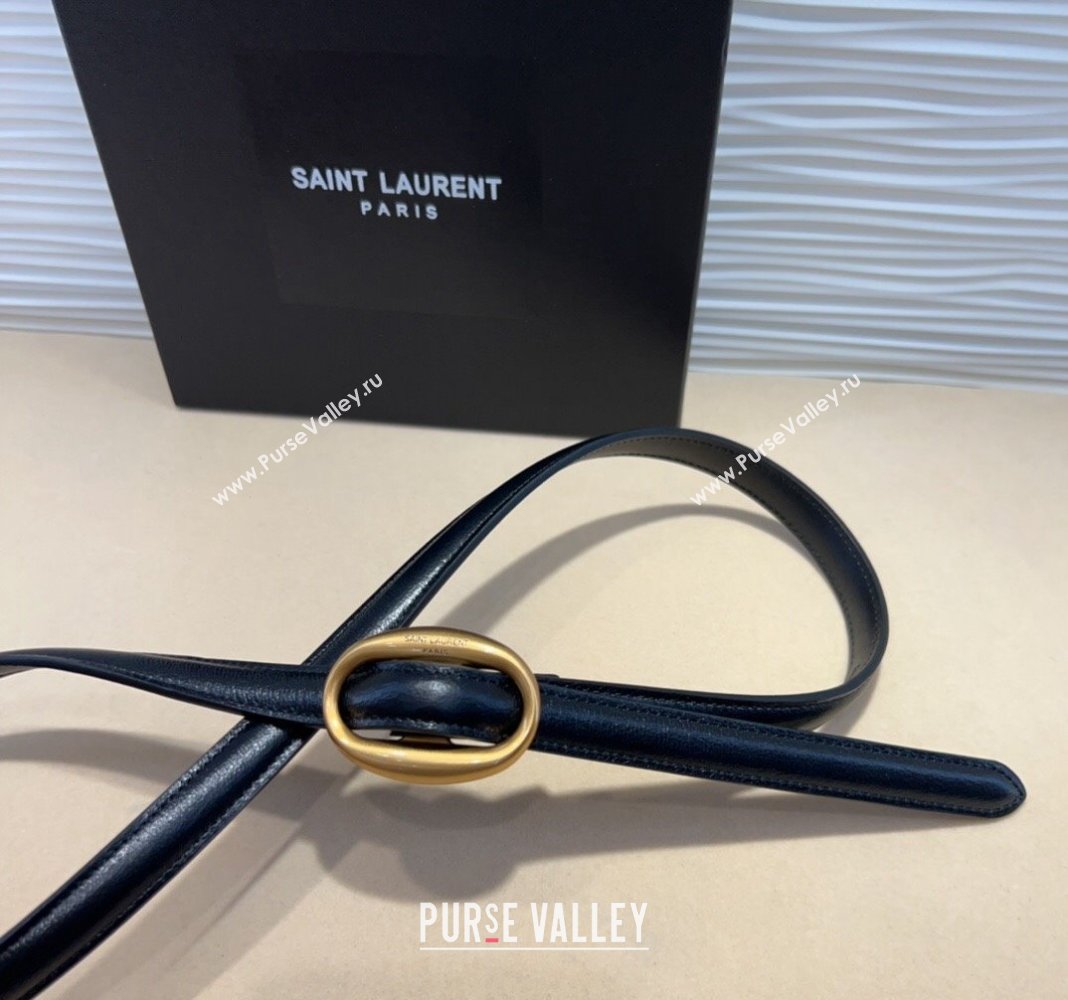 Saint Laurent Calfskin Belt 1.5cm with Aged Gold-Tone Buckle Black 2024 YSL102202 (99-241022108)