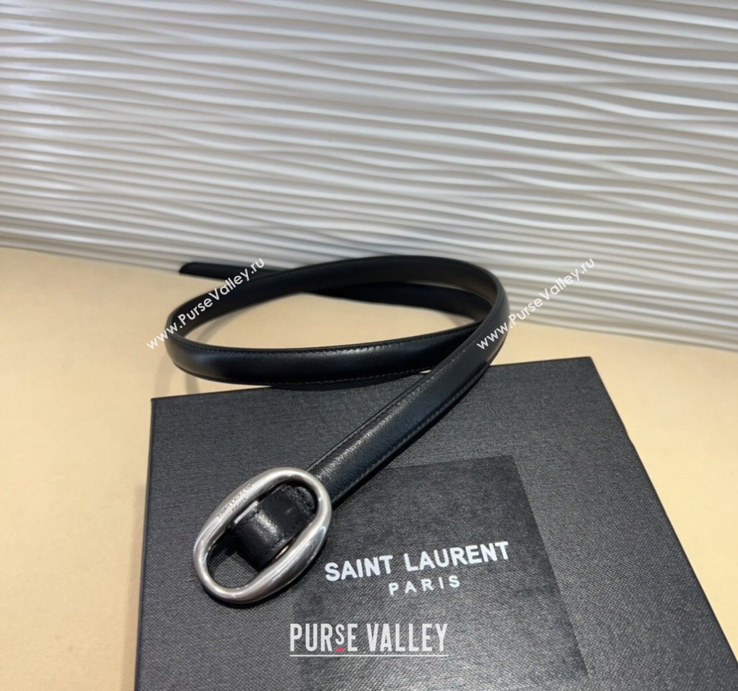 Saint Laurent Calfskin Belt 1.5cm with Silver-Tone Buckle Black 2024 YSL102202 (99-241022109)