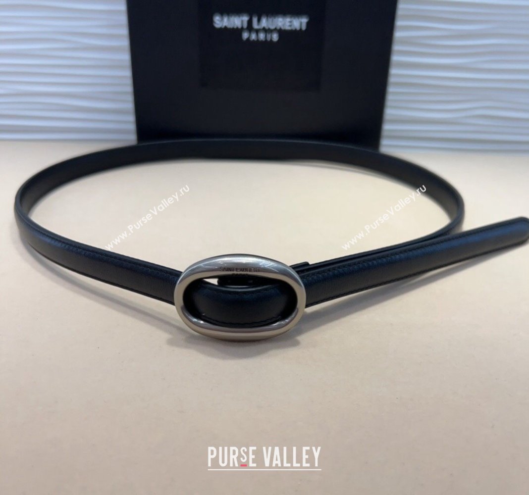 Saint Laurent Calfskin Belt 1.5cm with Silver-Tone Buckle Black 2024 YSL102202 (99-241022109)