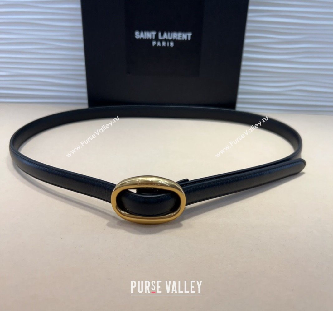 Saint Laurent Calfskin Belt 1.5cm with Shiny Gold-Tone Buckle Black 2024 YSL102202 (99-241022110)