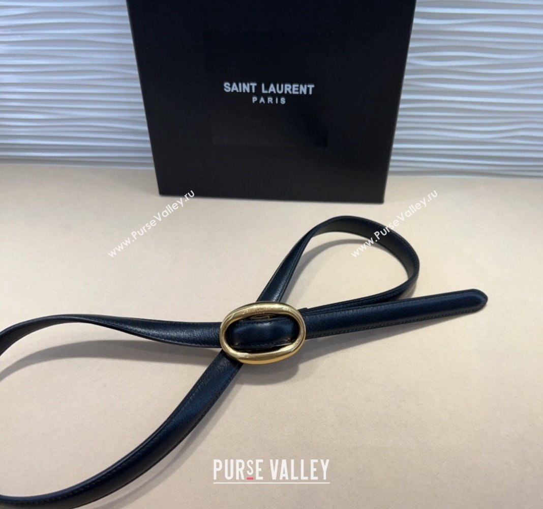 Saint Laurent Calfskin Belt 1.5cm with Shiny Gold-Tone Buckle Black 2024 YSL102202 (99-241022110)