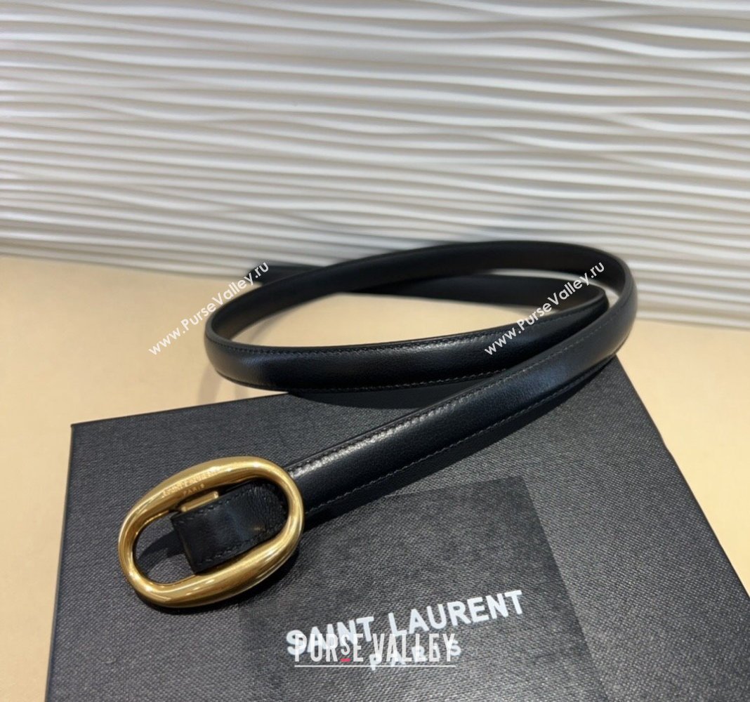 Saint Laurent Calfskin Belt 1.5cm with Shiny Gold-Tone Buckle Black 2024 YSL102202 (99-241022110)