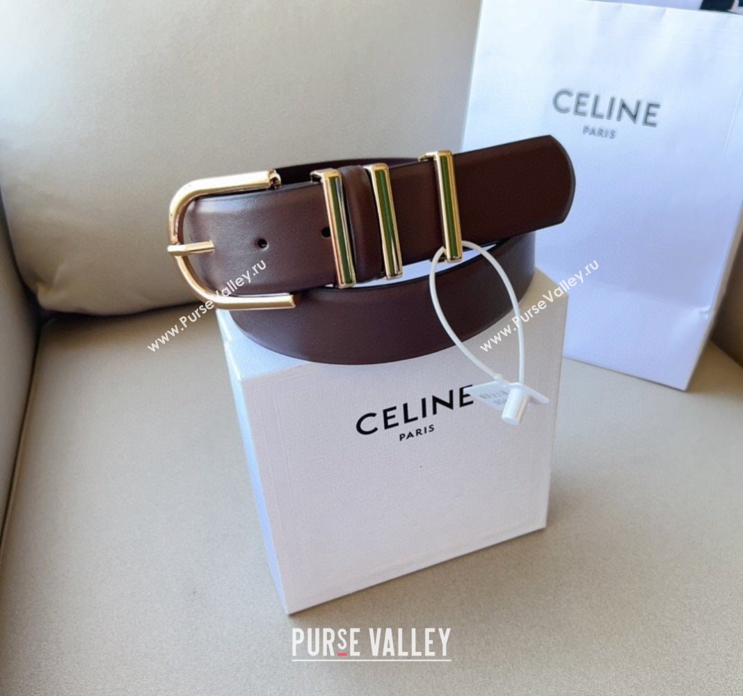 Celine Triomphe Medium Calfskin Belt 4cm with Pin Buckle Dark Brown 2024 CE102201 (99-241022034)