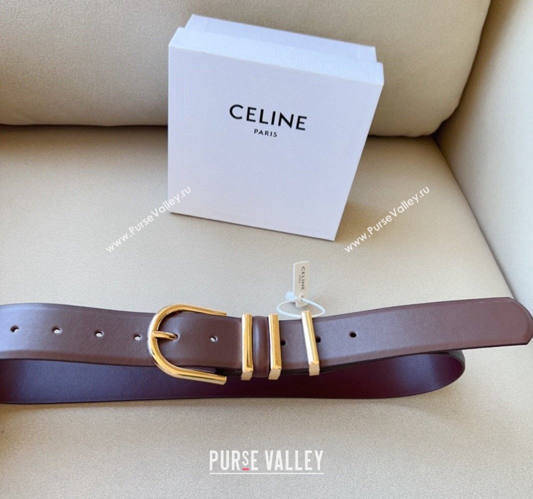 Celine Triomphe Medium Calfskin Belt 4cm with Pin Buckle Dark Brown 2024 CE102201 (99-241022034)