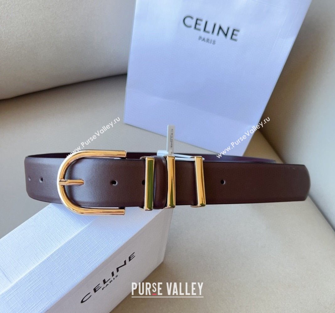 Celine Triomphe Medium Calfskin Belt 4cm with Pin Buckle Dark Brown 2024 CE102201 (99-241022034)