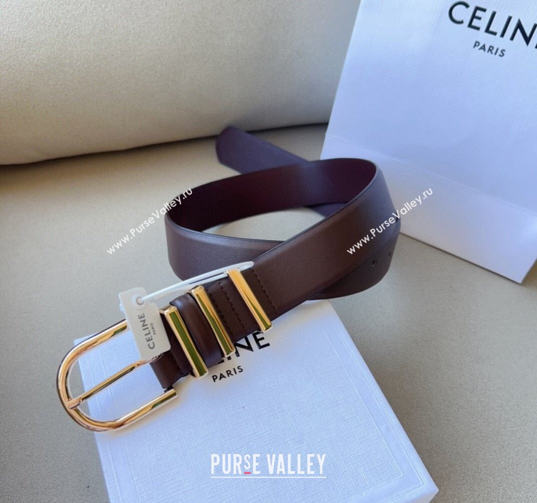 Celine Triomphe Medium Calfskin Belt 4cm with Pin Buckle Dark Brown 2024 CE102201 (99-241022034)