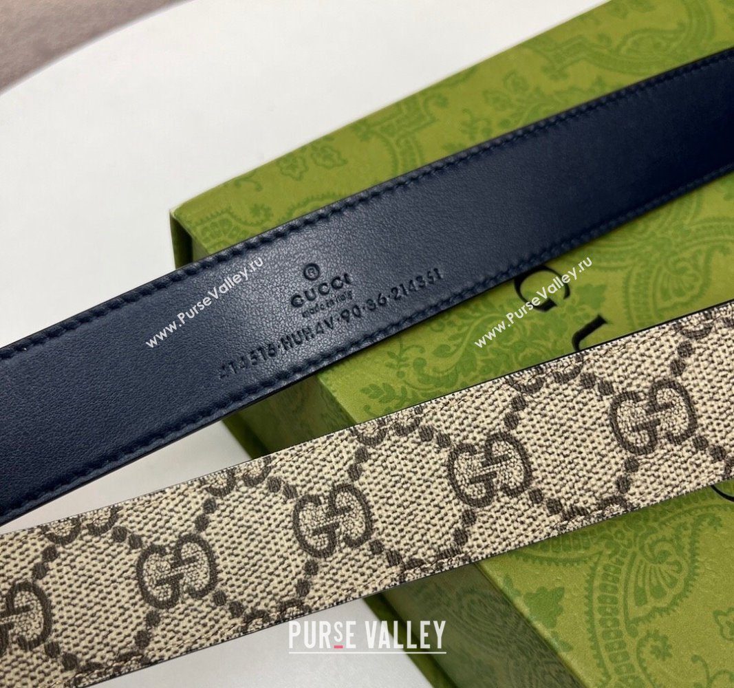 Gucci Leather and GG Canvas Belt 3cm with GG Buckle Blue 2024 GG102105 (99-241021125)