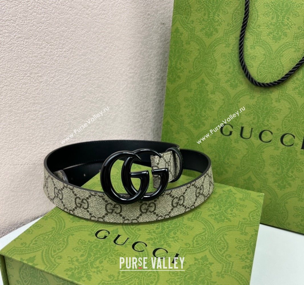 Gucci Leather and GG Canvas Belt 3cm with GG Buckle Black 2024 GG102105 (99-241021128)