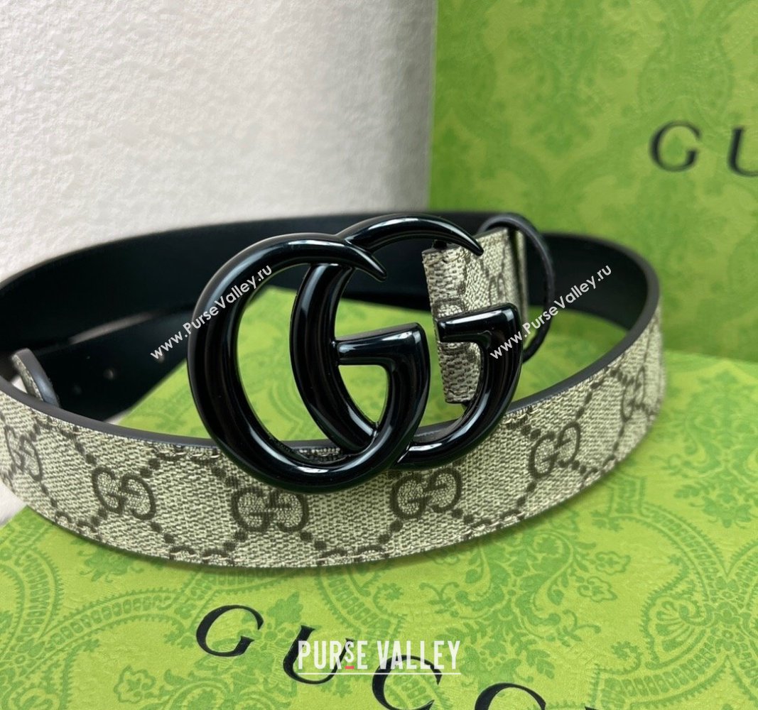 Gucci Leather and GG Canvas Belt 3cm with GG Buckle Black 2024 GG102105 (99-241021128)