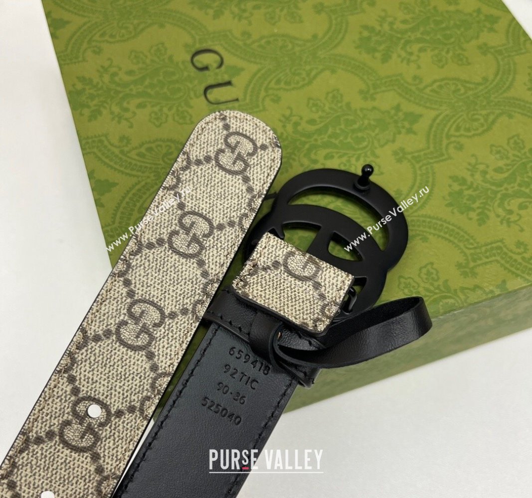 Gucci Leather and GG Canvas Belt 3cm with GG Buckle Black 2024 GG102105 (99-241021128)