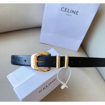 Celine Triomphe Medium Calfskin Belt 3cm with Pin Buckle Black 2024 CE102202 (99-241022035)