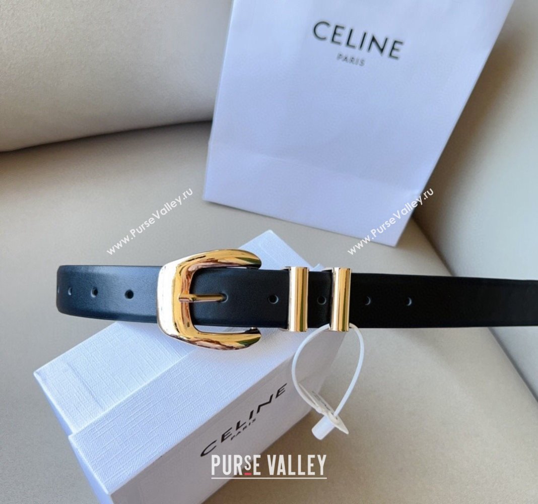 Celine Triomphe Medium Calfskin Belt 3cm with Pin Buckle Black 2024 CE102202 (99-241022035)