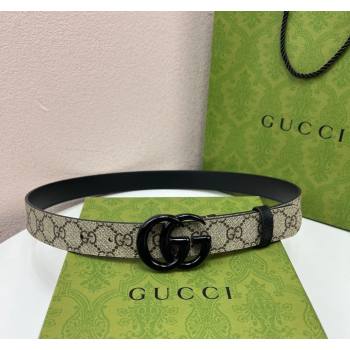 Gucci Leather and GG Canvas Belt 3cm with GG Buckle Black 2024 GG102105 (99-241021128)