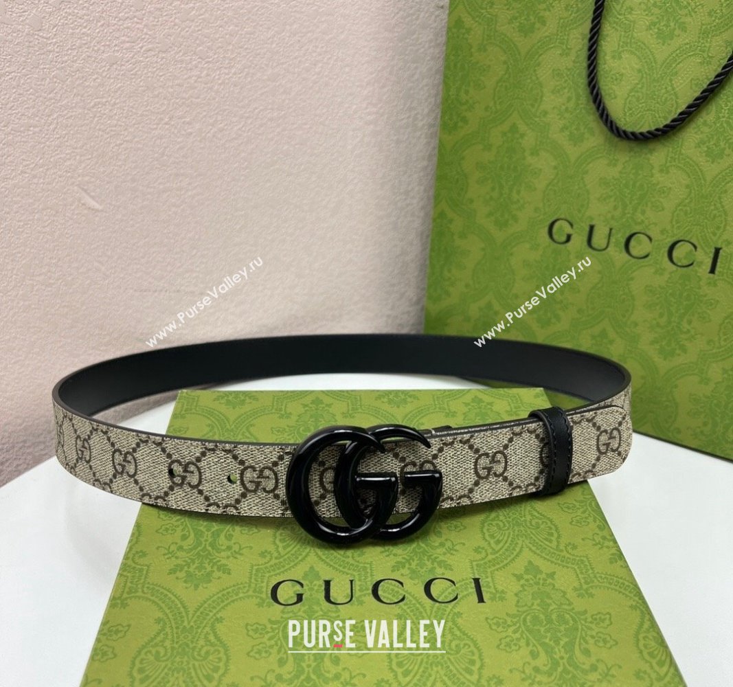 Gucci Leather and GG Canvas Belt 3cm with GG Buckle Black 2024 GG102105 (99-241021128)