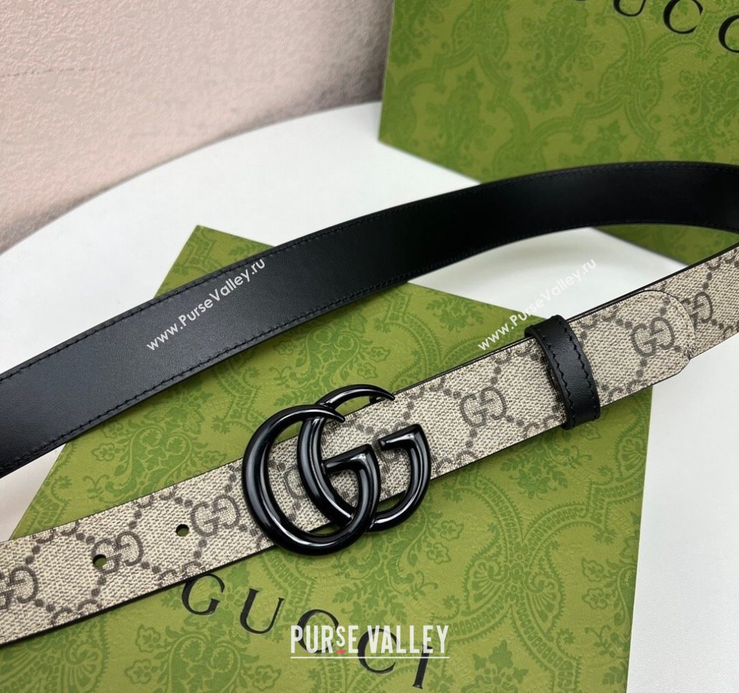 Gucci Leather and GG Canvas Belt 3cm with GG Buckle Black 2024 GG102105 (99-241021128)