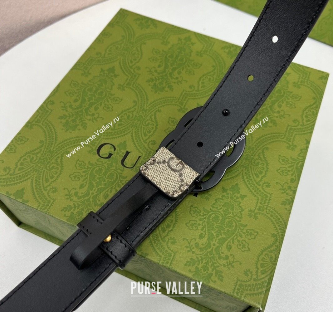 Gucci Leather and GG Canvas Belt 3cm with GG Buckle Black 2024 GG102105 (99-241021128)