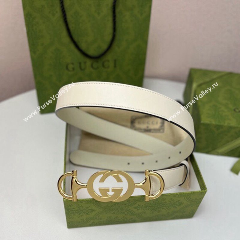 Gucci Calfskin Leather Belt 3cm with GG Chain White 2024 GG102106 (99-241021131)