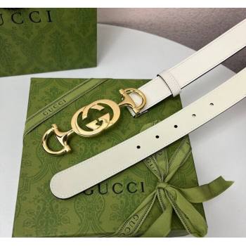 Gucci Calfskin Leather Belt 3cm with GG Chain White 2024 GG102106 (99-241021131)