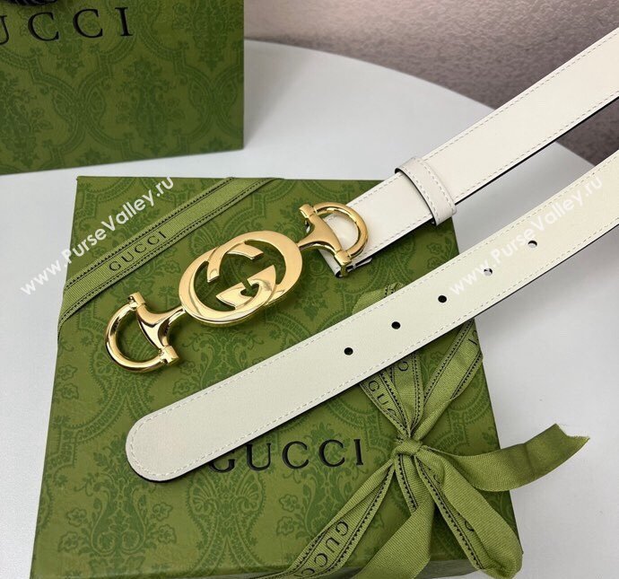 Gucci Calfskin Leather Belt 3cm with GG Chain White 2024 GG102106 (99-241021131)