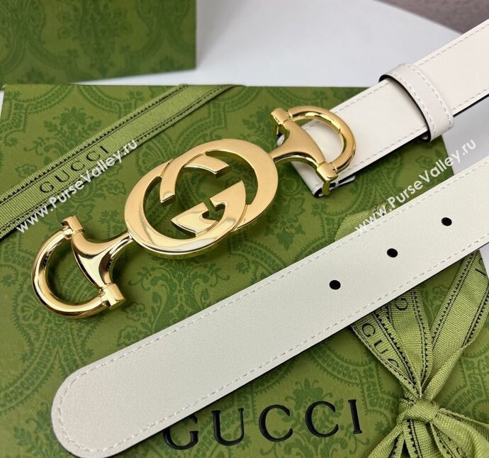 Gucci Calfskin Leather Belt 3cm with GG Chain White 2024 GG102106 (99-241021131)