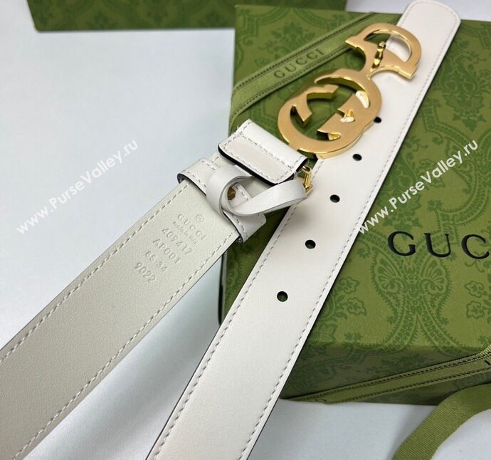 Gucci Calfskin Leather Belt 3cm with GG Chain White 2024 GG102106 (99-241021131)