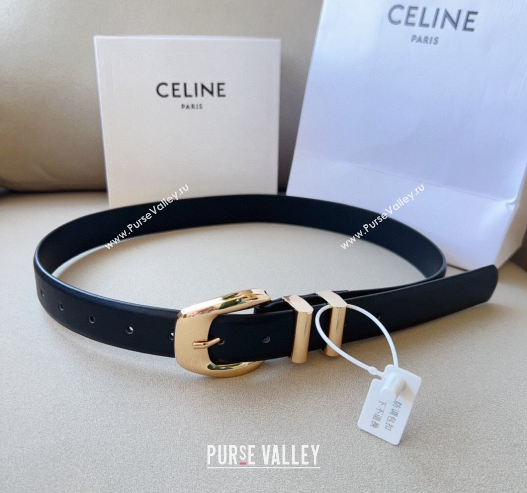 Celine Triomphe Medium Calfskin Belt 3cm with Pin Buckle Black 2024 CE102202 (99-241022035)