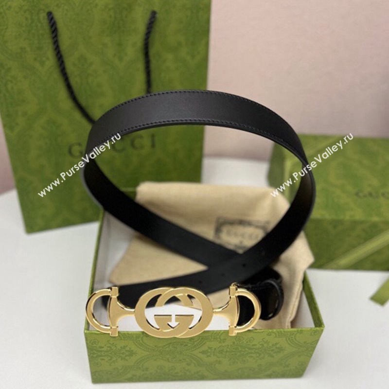 Gucci Calfskin Leather Belt 3cm with GG Chain Black 2024 GG102106 (99-241021133)