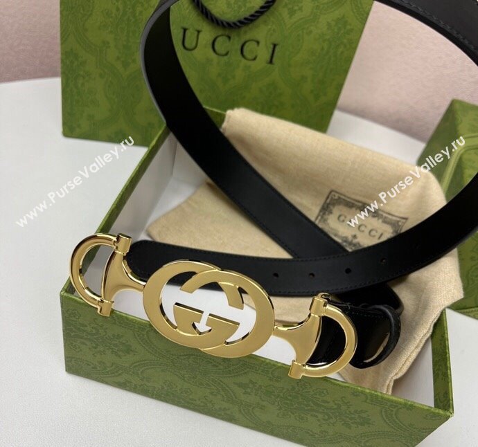 Gucci Calfskin Leather Belt 3cm with GG Chain Black 2024 GG102106 (99-241021133)