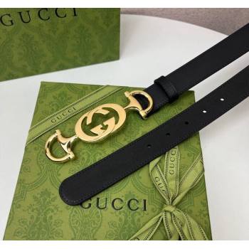 Gucci Calfskin Leather Belt 3cm with GG Chain Black 2024 GG102106 (99-241021133)