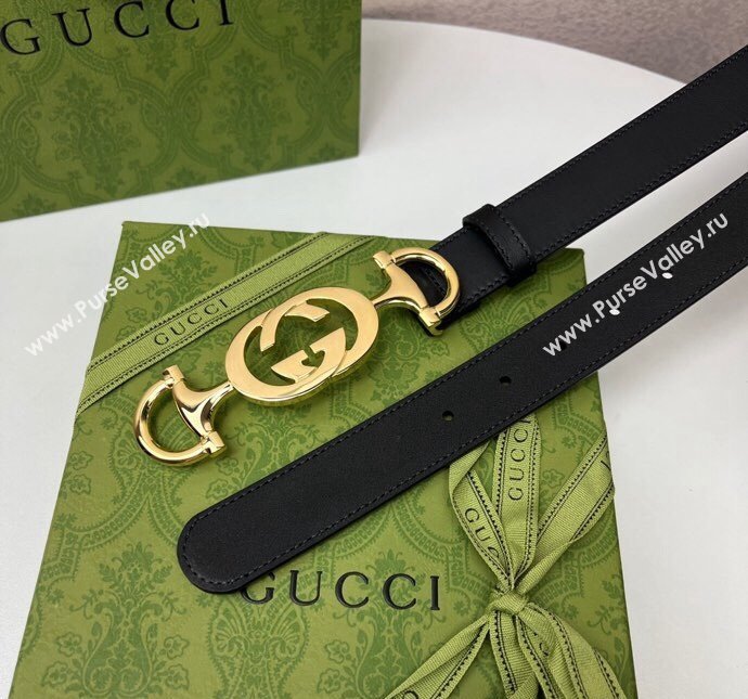 Gucci Calfskin Leather Belt 3cm with GG Chain Black 2024 GG102106 (99-241021133)