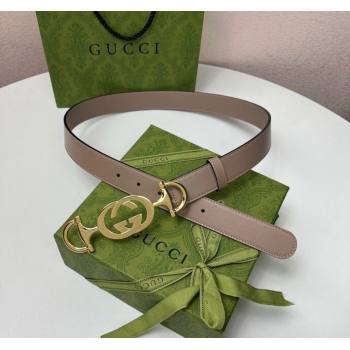 Gucci Calfskin Leather Belt 3cm with GG Chain Powder Pink 2024 GG102106 (99-241021134)