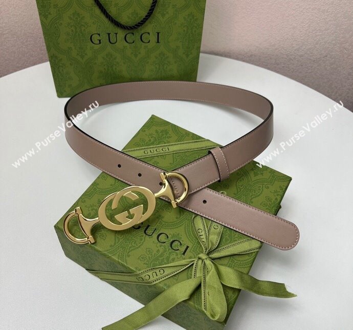 Gucci Calfskin Leather Belt 3cm with GG Chain Powder Pink 2024 GG102106 (99-241021134)