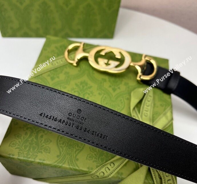 Gucci Calfskin Leather Belt 3cm with GG Chain Black 2024 GG102106 (99-241021133)