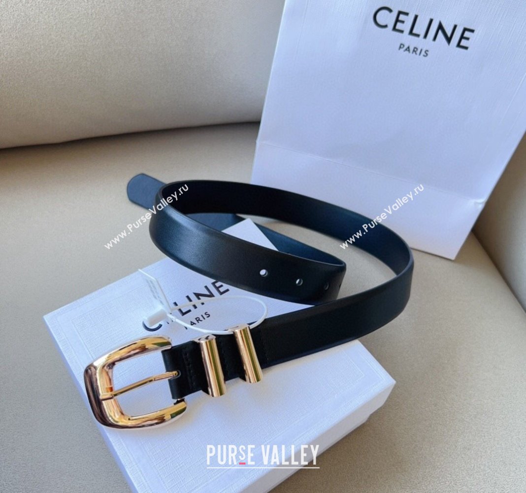 Celine Triomphe Medium Calfskin Belt 3cm with Pin Buckle Black 2024 CE102202 (99-241022035)