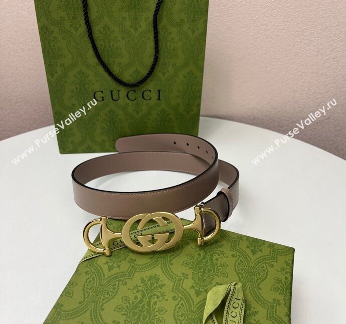 Gucci Calfskin Leather Belt 3cm with GG Chain Powder Pink 2024 GG102106 (99-241021134)