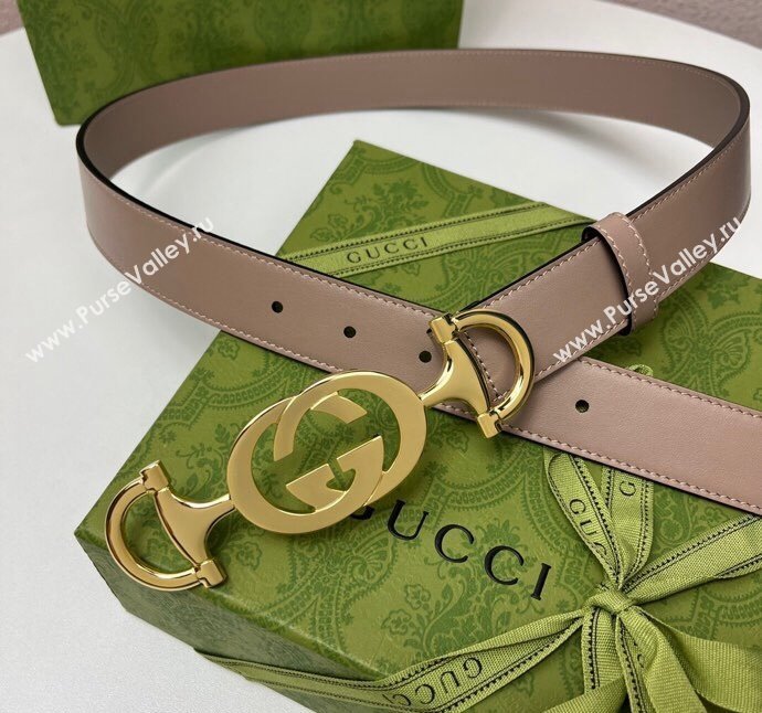 Gucci Calfskin Leather Belt 3cm with GG Chain Powder Pink 2024 GG102106 (99-241021134)