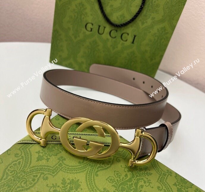 Gucci Calfskin Leather Belt 3cm with GG Chain Powder Pink 2024 GG102106 (99-241021134)