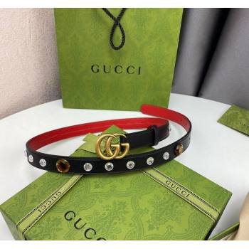 Gucci Calfskin Leather Belt 2cm with GG Buckle with Strass Stone Black 2024 GG102107 (99-241021137)