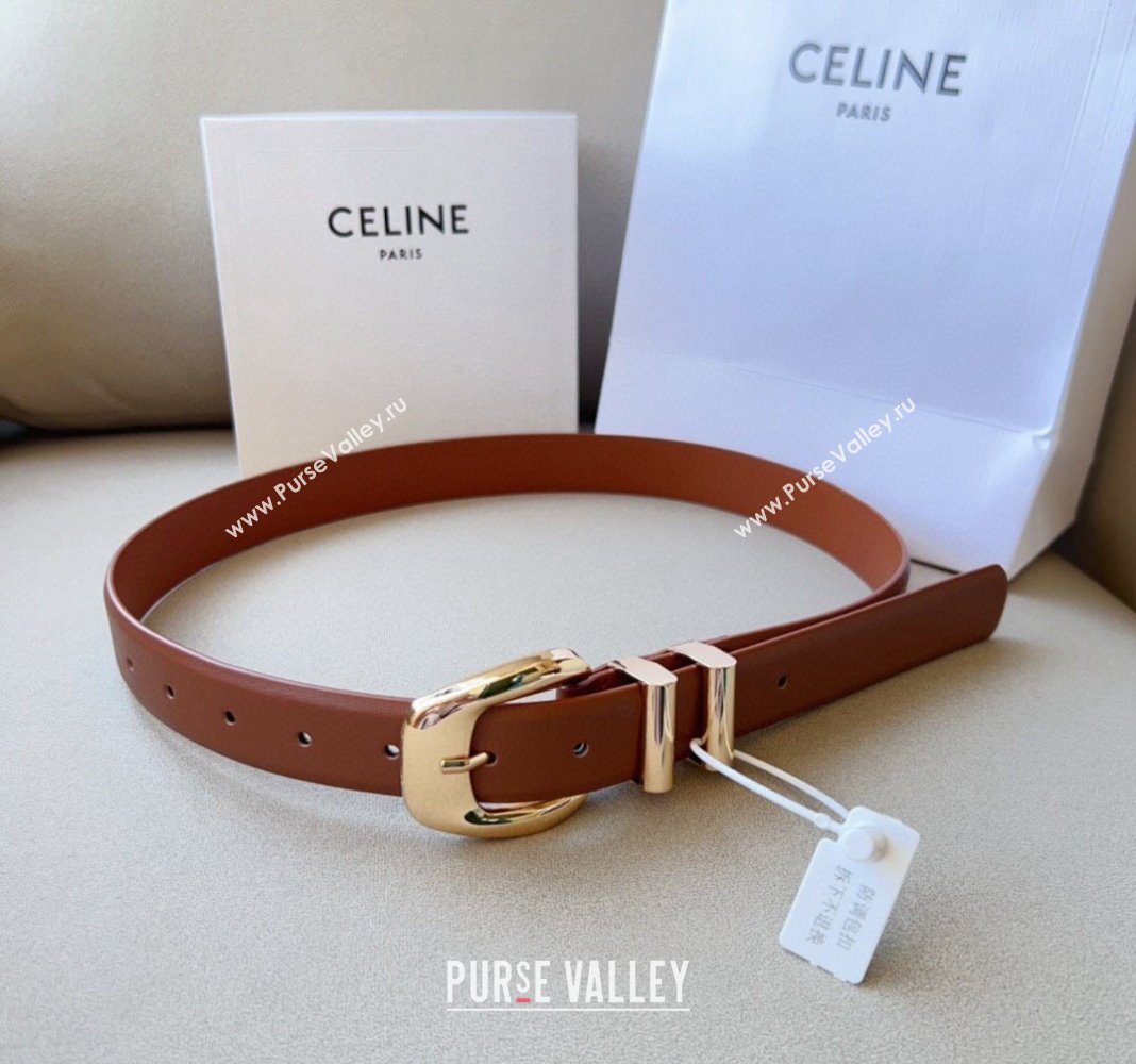 Celine Triomphe Medium Calfskin Belt 3cm with Pin Buckle Tan Brown 2024 CE102202 (99-241022036)