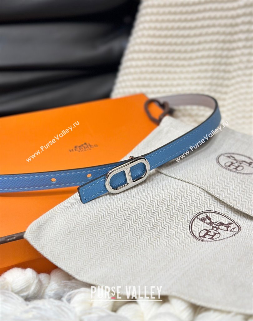 Hermes Maillon H Belt 1.3cm Buckle Reversible Leather Strap Blue/White 2024 H102201 (99-241022114)