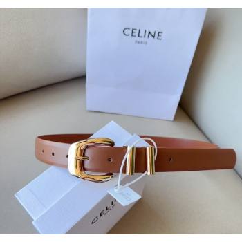 Celine Triomphe Medium Calfskin Belt 3cm with Pin Buckle Tan Brown 2024 CE102202 (99-241022036)